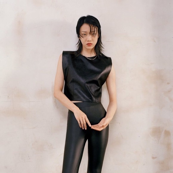 Zara Faux Leather Shoulder Pad Shirt - Picture 1 of 2